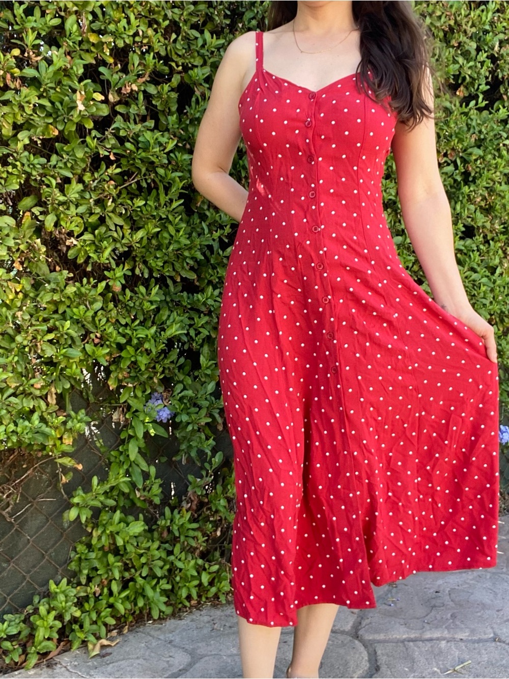 Red Polka Dot Button-Front Sundress